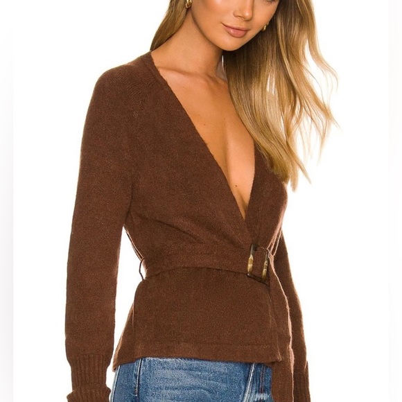 Revolve L'Academie NTW Mara Cardigan Chocolate Sweater Brown Size Small - Picture 2 of 12